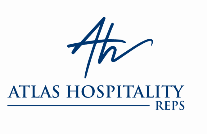 Blue logo with stylized letters "Ah" above the words "Atlas Hospitality Reps," set against a light gray background.