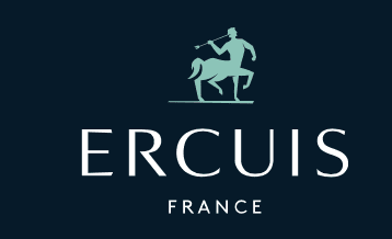 Ercuis France logo featuring a centaur holding a staff above the brand name on a dark background.
