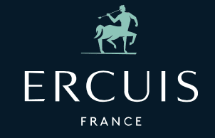 A logo with a stylized centaur holding a staff above the word "ERCUIS" and "FRANCE" below, all on a dark background.