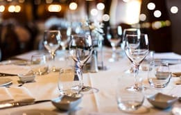 Table setting for event. Catering. Wedding table. Empty glasses