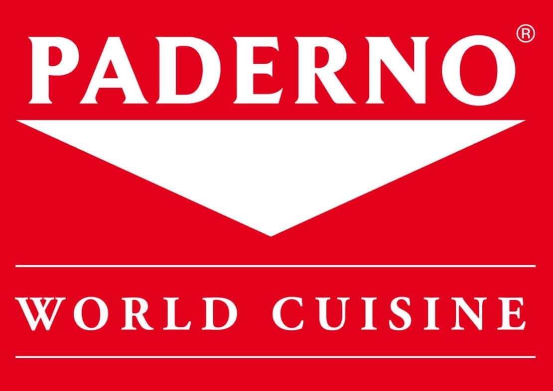 Red logo with the word "PADERNO" in white above a white triangle, and "WORLD CUISINE" in white text below, separated by a thin line—an iconic design featured prominently in Catalog Resources.