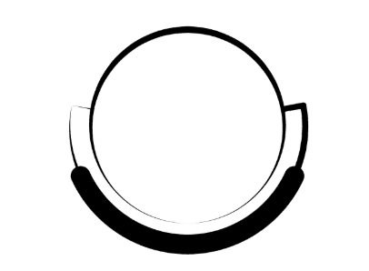 A simple black and white line drawing of a circle with a bold semicircular arc at the bottom and two dots at each end of the arc.