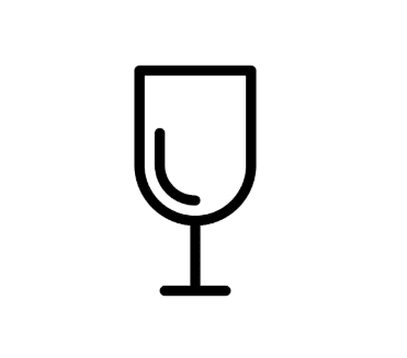 Black outline of a wine glass with a crack or line inside the bowl, centered on a white background.