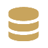 A simple, gold-colored database icon with three stacked horizontal disks on a light gray background, perfect for representing data storage solutions at a Showroom Houston event.