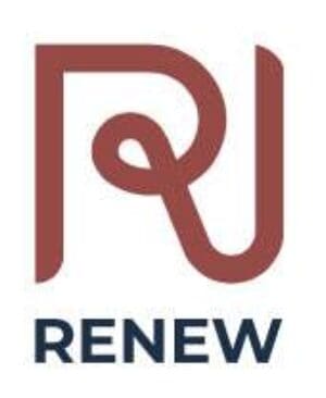 Red abstract logo combining the letters “R” and “N” above the word “RENEW” in bold, dark blue capital letters—perfectly suited for Hotel Tabletop Suppliers seeking a modern and sophisticated brand identity.