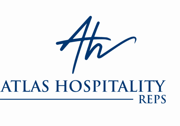 Blue logo with stylized letters "Ah" above the words "Atlas Hospitality Reps," set against a light gray background.